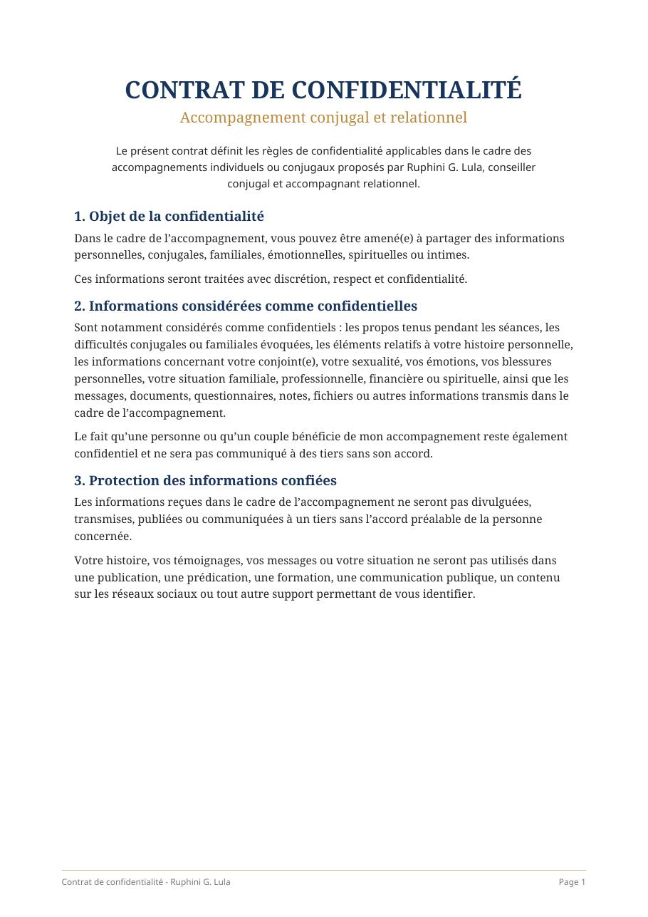 Contrat de confidentialité de Ruphini G. Lula, page 1