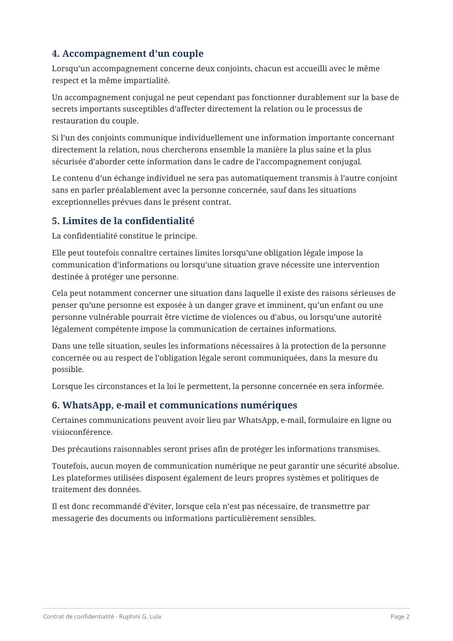 Contrat de confidentialité de Ruphini G. Lula, page 2