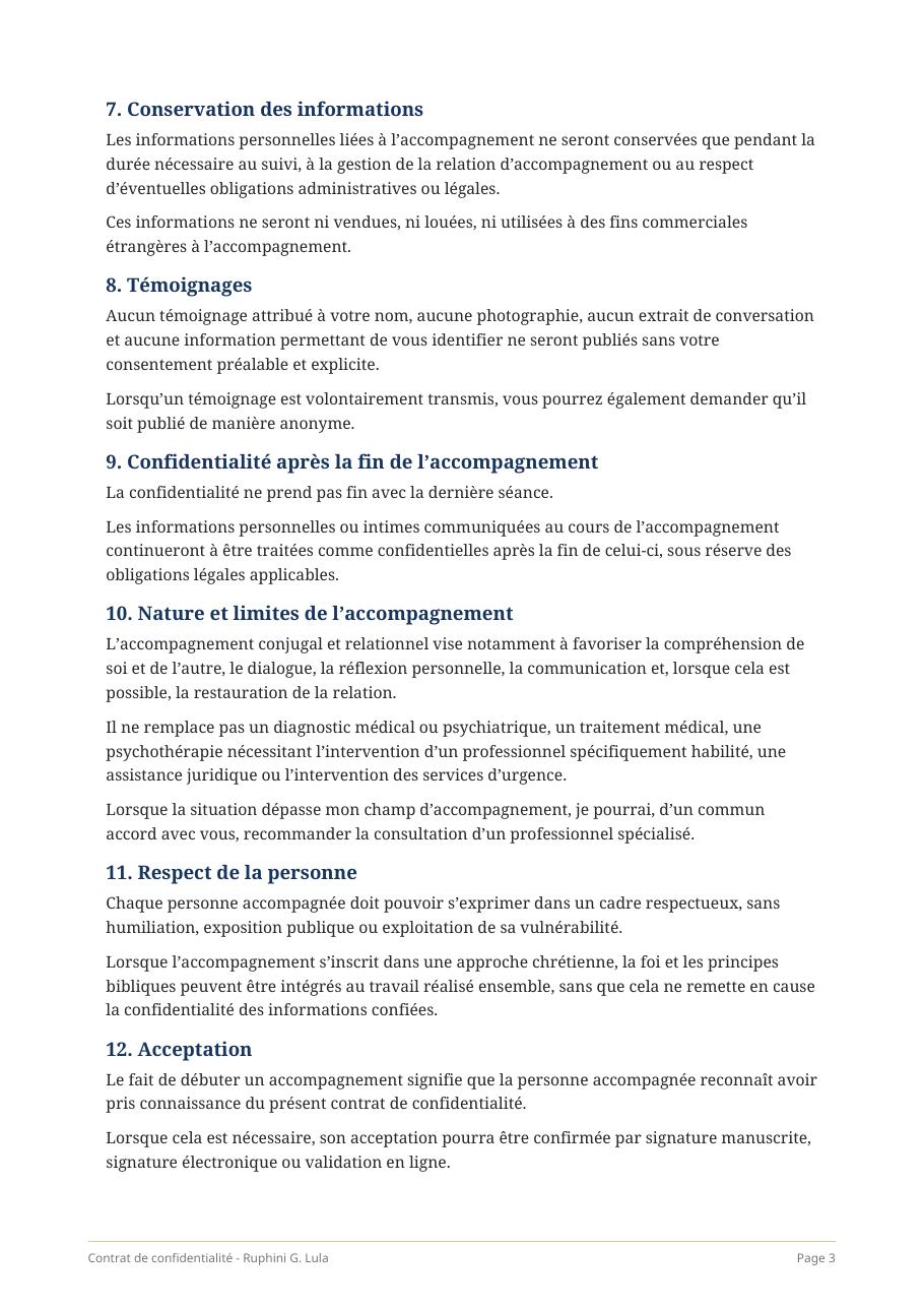 Contrat de confidentialité de Ruphini G. Lula, page 3